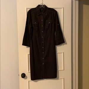 Dark brown Tahari buttonup fully lined linen dress